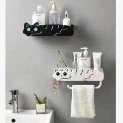 Wandmontierter Badezimmer-Organizer – Regal im Lazy Kitten-Design