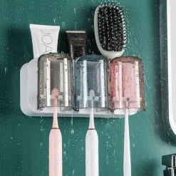 Wandmontierter Zahnbürstenhalter mit Mundwasserbecherspender - Badezimmer-Organizer