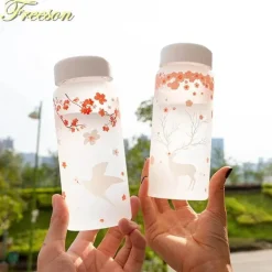 Wasserflasche aus Milchglas im Elch-Design, 430 ml, mit Hülle