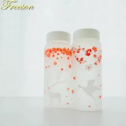 Wasserflasche aus Milchglas im Elch-Design, 430 ml, mit Hülle