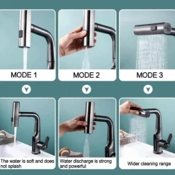 Wasserhahn mit digitaler Temperaturanzeige – anhebbarer Wasserfall-Waschbeckenhahn