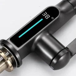 Wasserhahn mit digitaler Temperaturanzeige – anhebbarer Wasserfall-Waschbeckenhahn