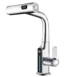 Wasserhahn mit digitaler Temperaturanzeige – anhebbarer Wasserfall-Waschbeckenhahn