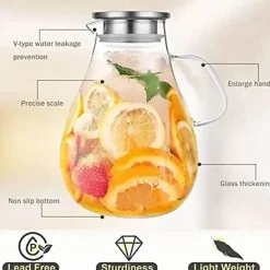 Wasserkrug aus Glas – 2500 ml Getränkekaraffe mit Deckel