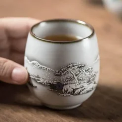 Weiße Kung-Fu-Teetasse aus Porzellan – Keramik-Trinkgeschirr mit Henkel