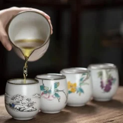 Weiße Kung-Fu-Teetasse aus Porzellan – Keramik-Trinkgeschirr mit Henkel