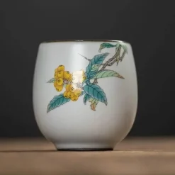 Weiße Kung-Fu-Teetasse aus Porzellan – Keramik-Trinkgeschirr mit Henkel