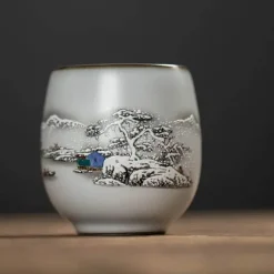 Weiße Kung-Fu-Teetasse aus Porzellan – Keramik-Trinkgeschirr mit Henkel