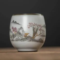 Weiße Kung-Fu-Teetasse aus Porzellan – Keramik-Trinkgeschirr mit Henkel