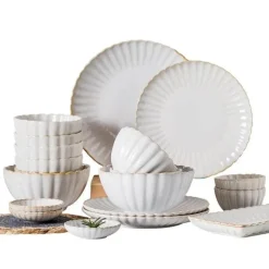 Weißes Esstellerset aus Keramik - Geschirr der japanischen Serie