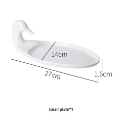 Weißes Keramikteller-Set mit Ente – dekoratives Serviergeschirr