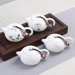 Weißes, mattes Teekannen-Set aus Keramik – Teegeschirr-Wasserkocher für Tee und Kaffee