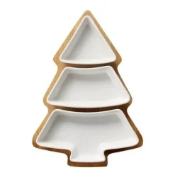 Weihnachtsbaum-Keramikteller mit Bambusständer - Serviergeschirr für die Feiertage