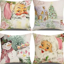 Weihnachtskissenbezug - Weihnachtsmann und Schneemann - Weihnachtsdekor