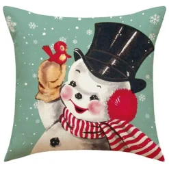 Weihnachtskissenbezug - Weihnachtsmann und Schneemann - Weihnachtsdekor