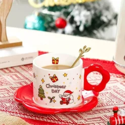 Weihnachtsmann-Teeservice aus Keramik mit festlichem Kaffeetassenlöffel