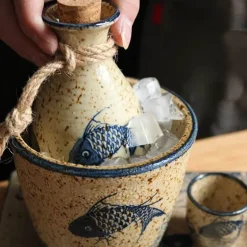 Weinspender-Set aus Keramik – kleiner Glaskrug