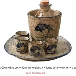 Weinspender-Set aus Keramik – kleiner Glaskrug