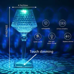 Wiederaufladbare Kristall-Tischlampe – Glühlampe im Diamant-Design