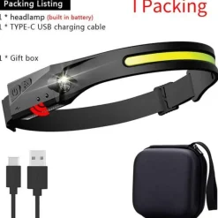 Wiederaufladbare USB-LED-Stirnlampe – Freihändiges Sensorlicht