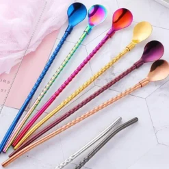 Wiederverwendbarer Löffelstrohhalm mit langem Griff – umweltfreundlicher Trinkhalm