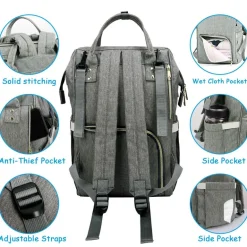 Windelrucksack für Mütter und Babys mit großer Kapazität – multifunktionales USB-Design
