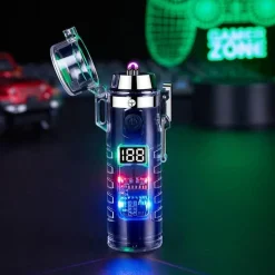 Windfestes Doppellichtbogenfeuerzeug mit Taschenlampe – Transparentes Design