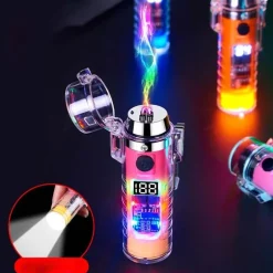 Windfestes Doppellichtbogenfeuerzeug mit Taschenlampe – Transparentes Design