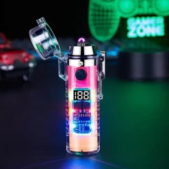 Windfestes Doppellichtbogenfeuerzeug mit Taschenlampe – Transparentes Design