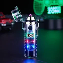 Windfestes Doppellichtbogenfeuerzeug mit Taschenlampe – Transparentes Design