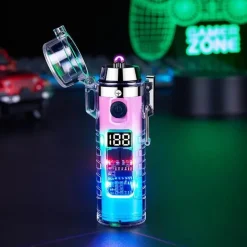 Windfestes Doppellichtbogenfeuerzeug mit Taschenlampe – Transparentes Design