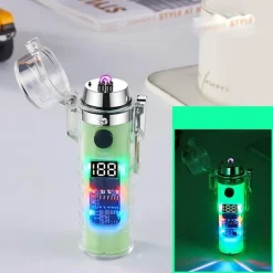 Windfestes Doppellichtbogenfeuerzeug mit Taschenlampe – Transparentes Design