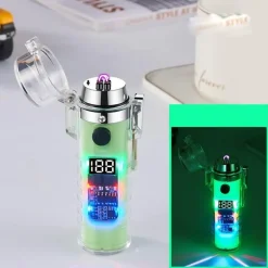 Windfestes Doppellichtbogenfeuerzeug mit Taschenlampe – Transparentes Design