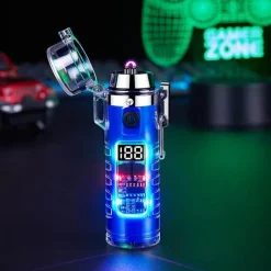 Windfestes Doppellichtbogenfeuerzeug mit Taschenlampe – Transparentes Design