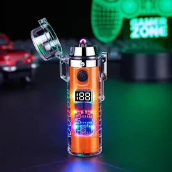 Windfestes Doppellichtbogenfeuerzeug mit Taschenlampe – Transparentes Design