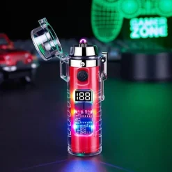 Windfestes Doppellichtbogenfeuerzeug mit Taschenlampe – Transparentes Design