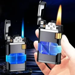 Windfestes Gasfeuerzeug - Metallfeuerzeug mit blauer Flamme