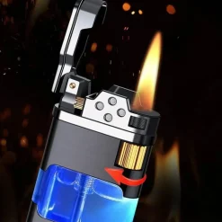 Windfestes Gasfeuerzeug - Metallfeuerzeug mit blauer Flamme