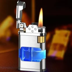 Windfestes Gasfeuerzeug - Metallfeuerzeug mit blauer Flamme