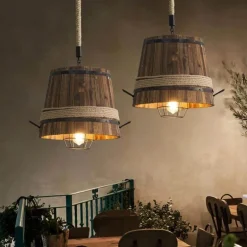 Wooden Barrel Chandelier - Vintage Retro Lighting Fixture