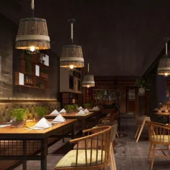 Wooden Barrel Chandelier - Vintage Retro Lighting Fixture