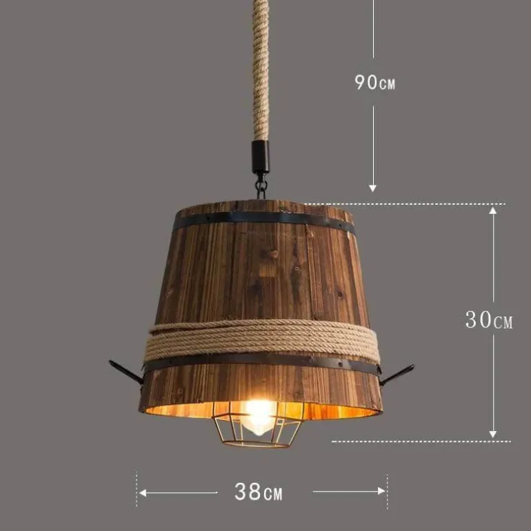 Wooden Barrel Chandelier - Vintage Retro Lighting Fixture