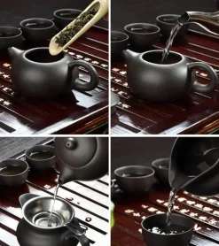 Yixing Lila Ton Teeset - Kanne 2 Tassen für die XiShi-Zeremonie