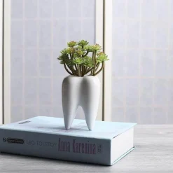 Zahnförmiger Blumentopf aus Keramik – moderner weißer Übertopf