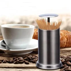 Zahnstocherhalter aus Edelstahl – Organizer-Ständer mit automatischer Federabdeckung