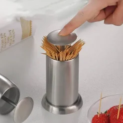 Zahnstocherhalter aus Edelstahl – Organizer-Ständer mit automatischer Federabdeckung