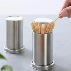 Zahnstocherhalter aus Edelstahl – Organizer-Ständer mit automatischer Federabdeckung