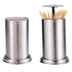 Zahnstocherhalter aus Edelstahl – Organizer-Ständer mit automatischer Federabdeckung