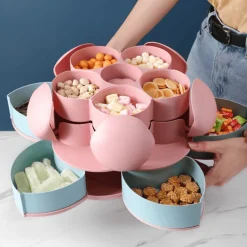 Zweilagige rotierende Blumen-Süßigkeiten-Snackbox