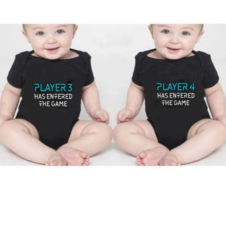 Zwillinge Baby Bodys Set - Spieler 3 Spieler 4 Gamer Outfit